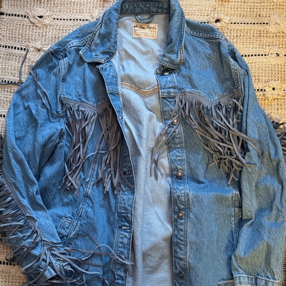 We The Free Jackets & Blazers - We The Free Blue Jean Jacket with Fringe